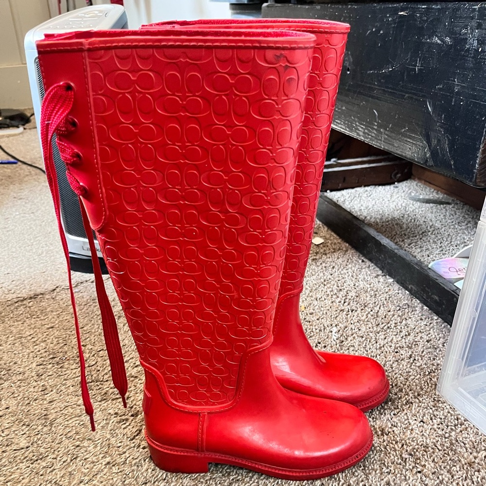 Women's COACH Signature Rain Boots Red